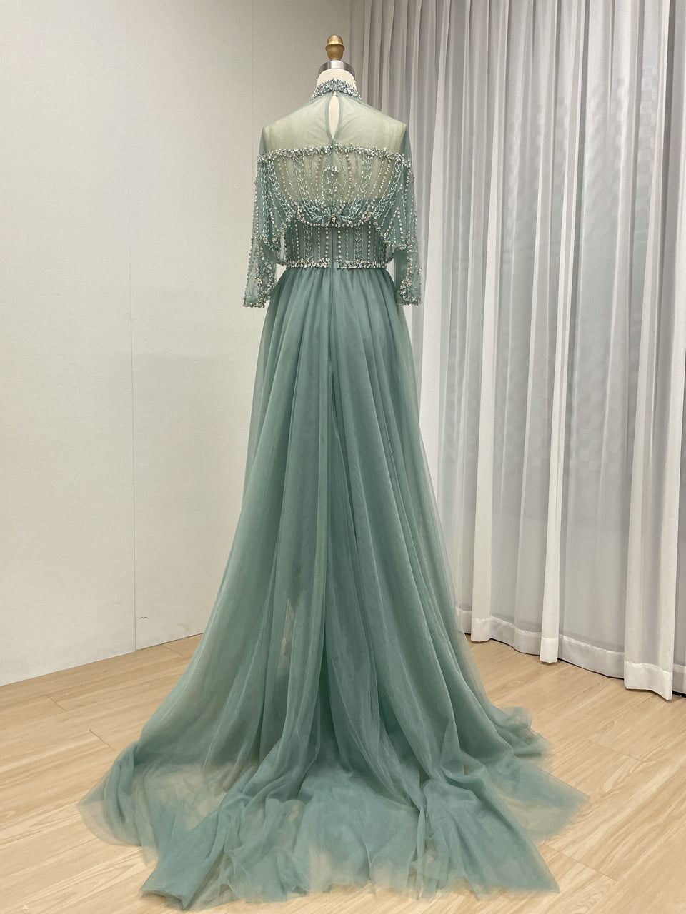 Champagne Crystal Beaded High Neck Evening Gown - Luxury Formal Prom Dress MC20143