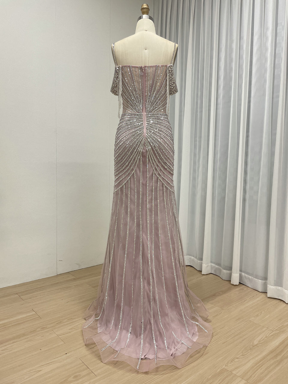 Formal Blue Crystal Embellished Floor-Length Gala Gown MC20152