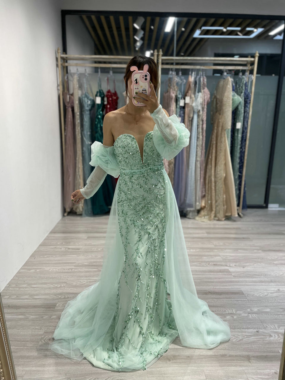 Beautiful Sweetheart Removable Puffy Long Sleeve Beading Couture Evening Dress MY20001-2