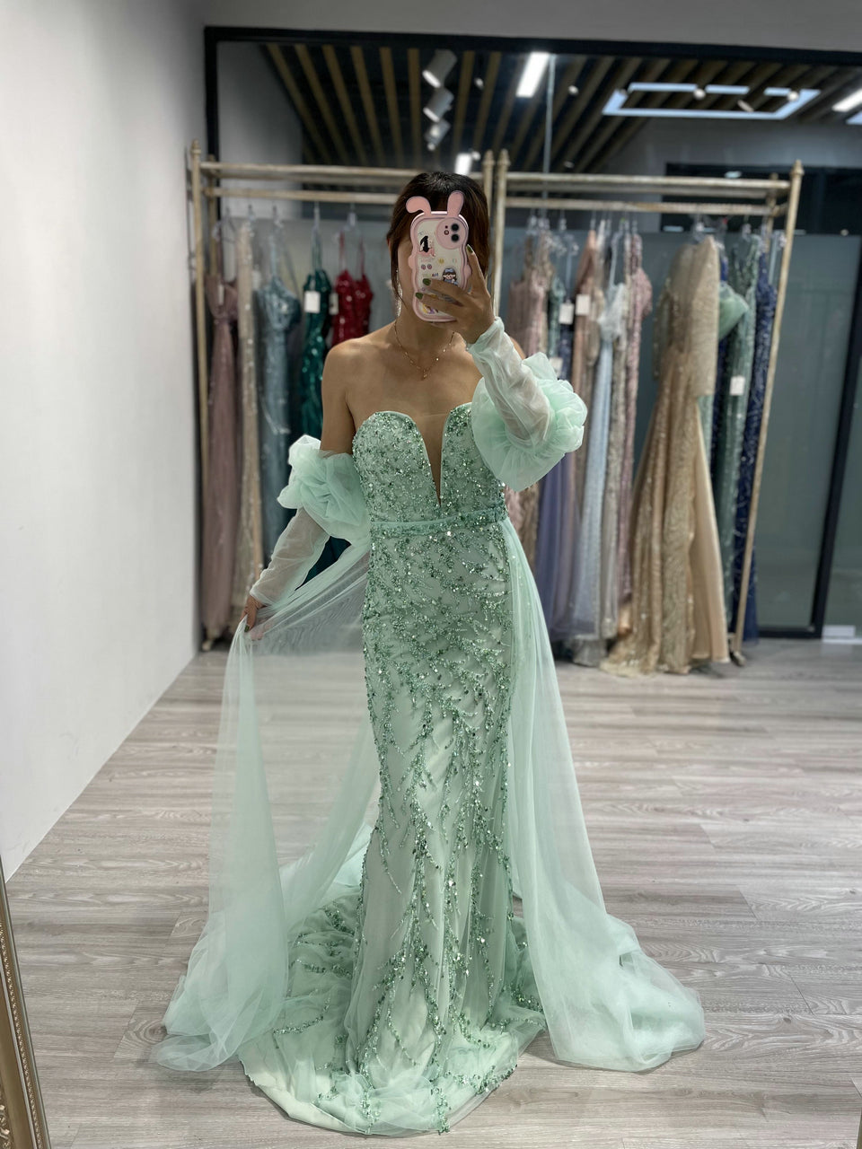 Beautiful Sweetheart Removable Puffy Long Sleeve Beading Couture Evening Dress MY20001-2