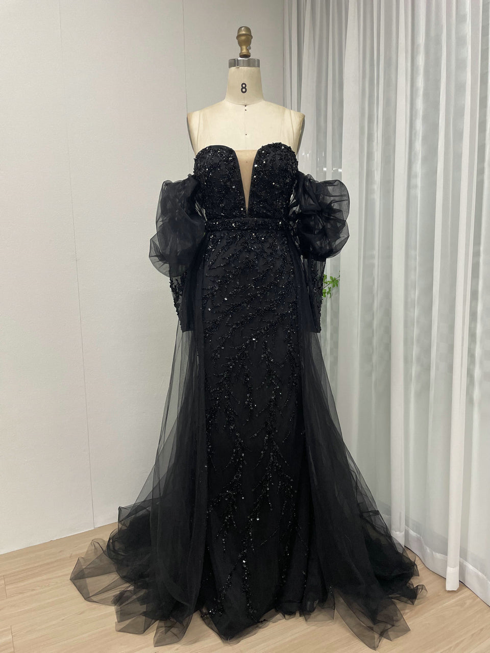 Beautiful Sweetheart Removable Puffy Long Sleeve Beading Couture Evening Dress MY20001-2