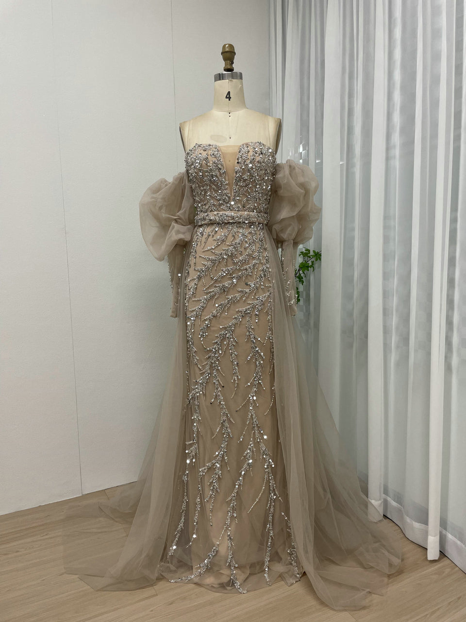 Beautiful Sweetheart Removable Puffy Long Sleeve Beading Couture Evening Dress MY20001-2