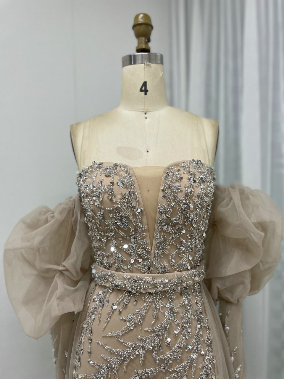 Beautiful Sweetheart Removable Puffy Long Sleeve Beading Couture Evening Dress MY20001-2