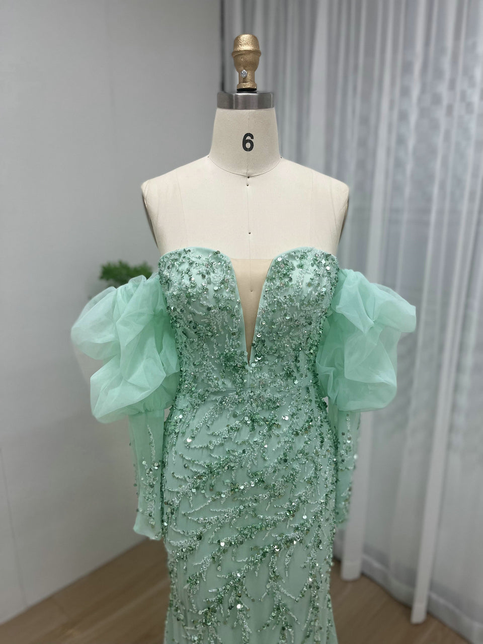 Beautiful Sweetheart Removable Puffy Long Sleeve Beading Couture Evening Dress MY20001-2