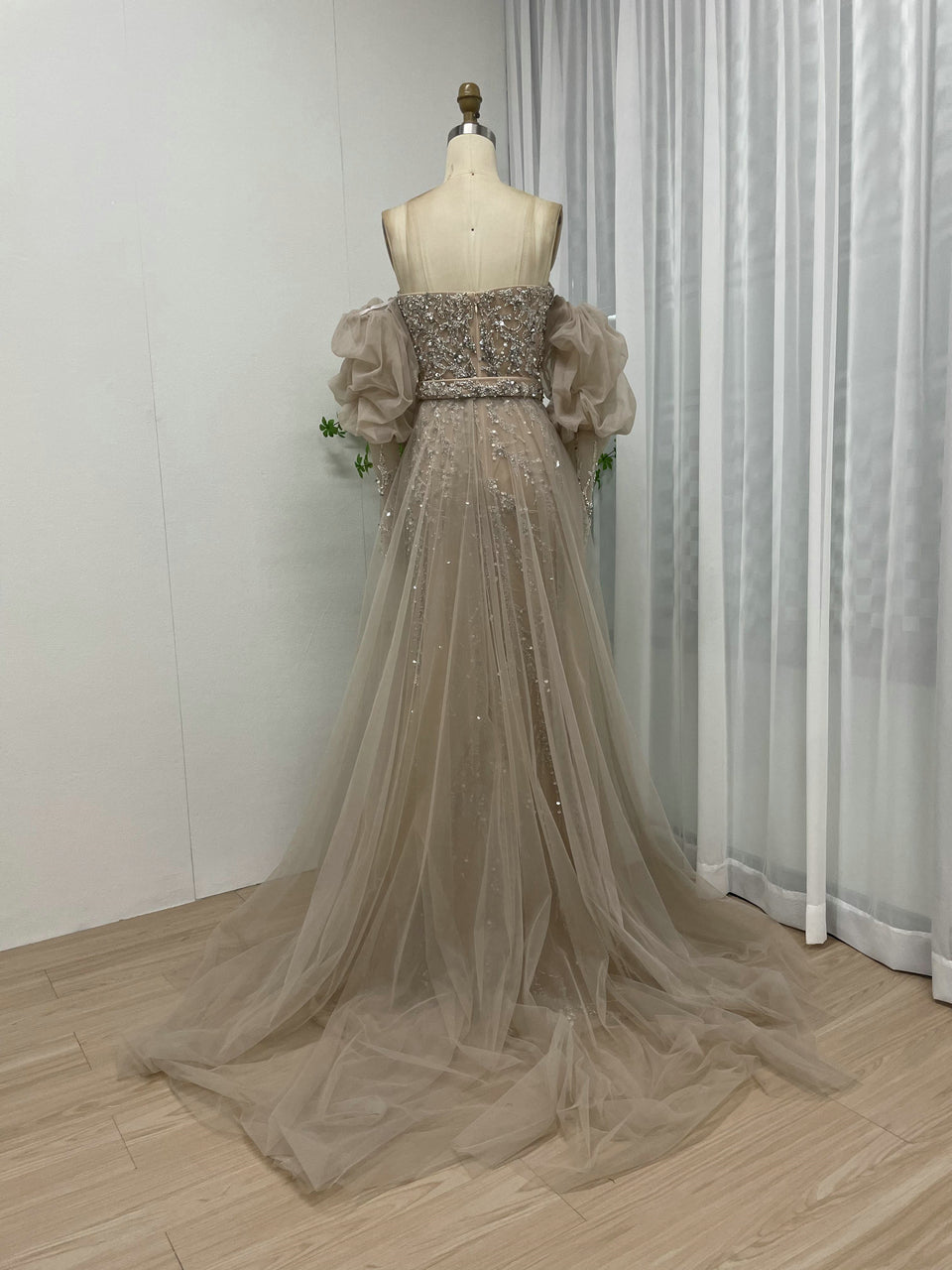 Beautiful Sweetheart Removable Puffy Long Sleeve Beading Couture Evening Dress MY20001-2