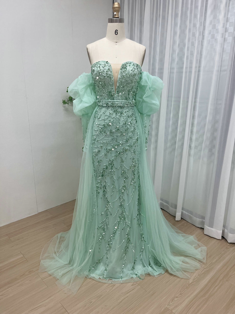 Beautiful Sweetheart Removable Puffy Long Sleeve Beading Couture Evening Dress MY20001-2