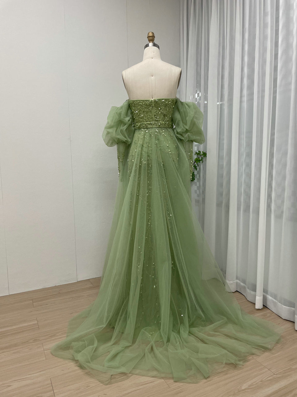 Beautiful Sweetheart Removable Puffy Long Sleeve Beading Couture Evening Dress MY20001-2