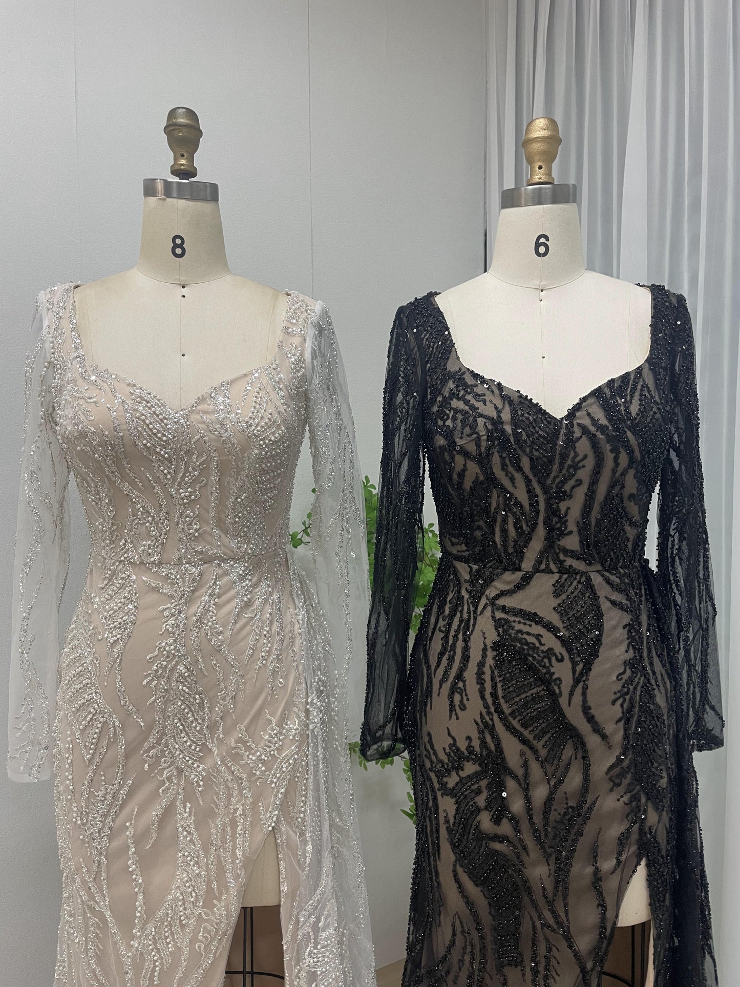 Couture Embroidered Long Sleeve Lace Evening Gown – High Split For Red Carpet Galas MY20004