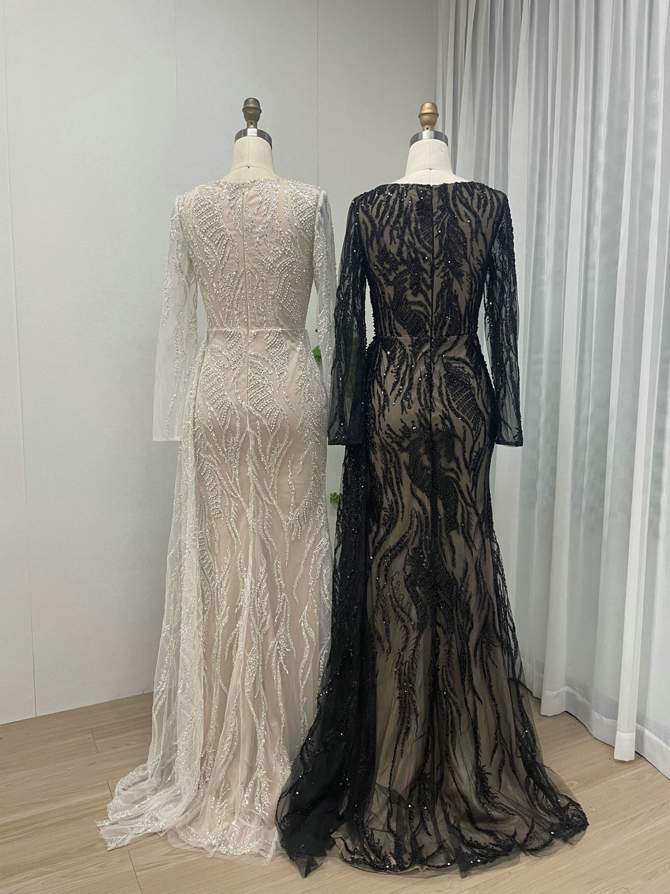 Couture Embroidered Long Sleeve Lace Evening Gown – High Split For Red Carpet Galas MY20004