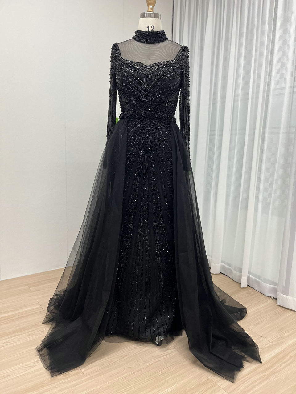 Luxurious Couture Beading Long Sleeve Body Fitted Wedding Party Evening Dress MY20006