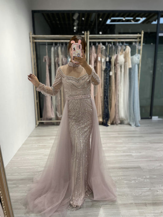 Luxurious Couture Beading Long Sleeve Body Fitted Wedding Party Evening Dress MY20006