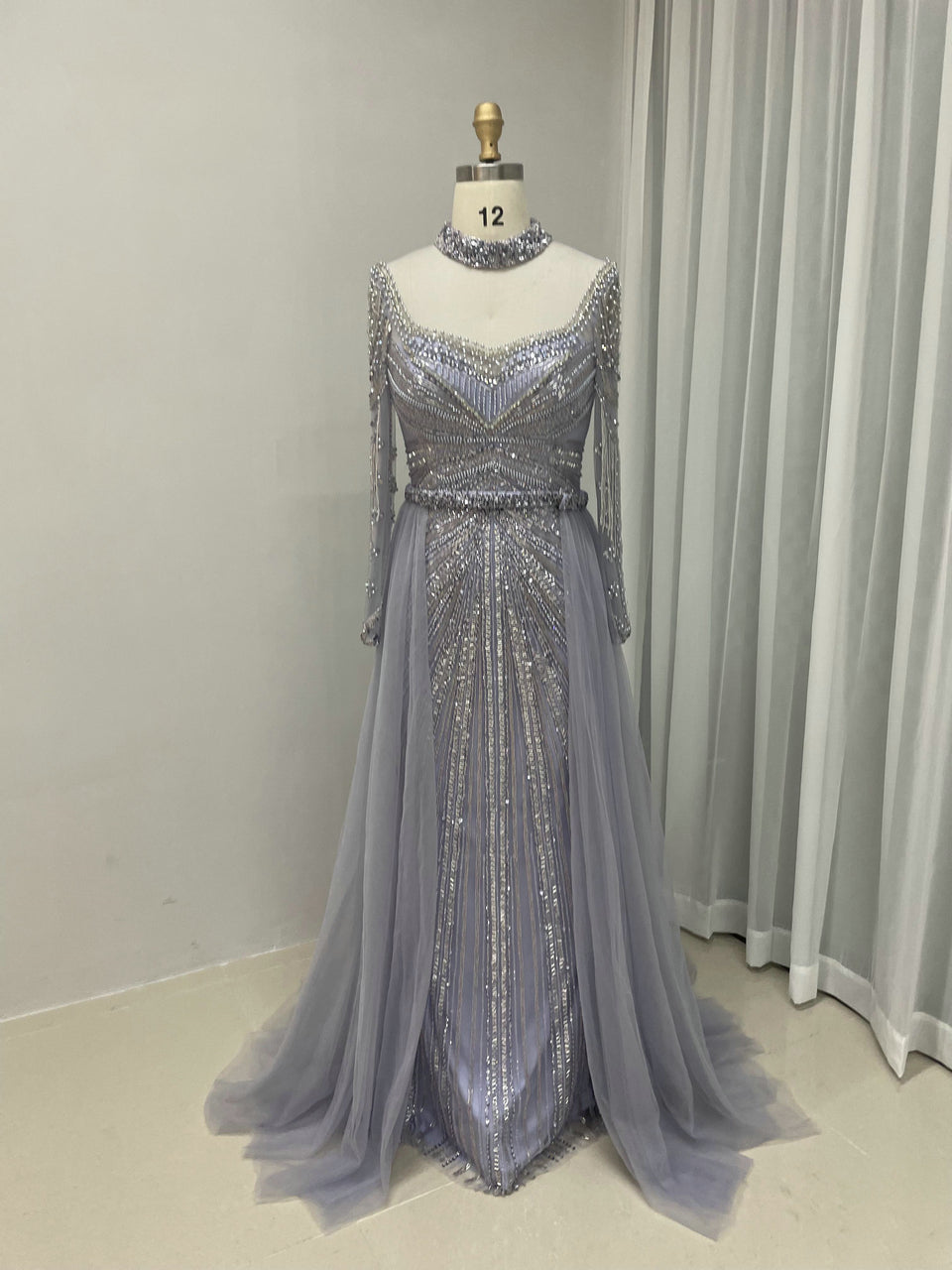 Luxurious Couture Beading Long Sleeve Body Fitted Wedding Party Evening Dress MY20006