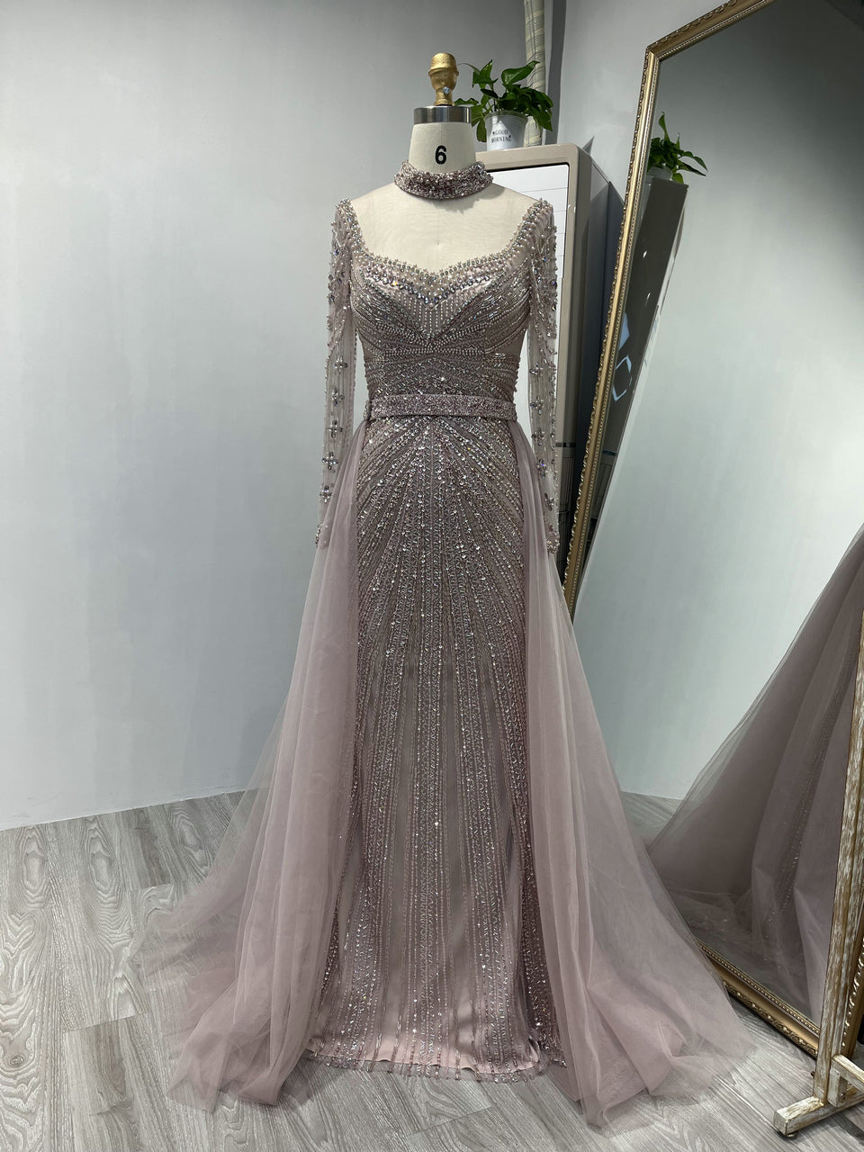 Luxurious Couture Beading Long Sleeve Body Fitted Wedding Party Evening Dress MY20006