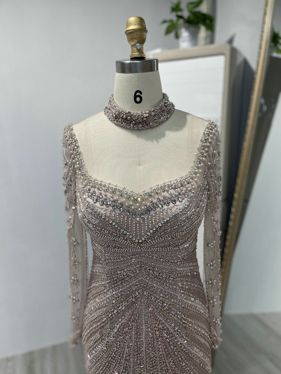 Luxurious Couture Beading Long Sleeve Body Fitted Wedding Party Evening Dress MY20006