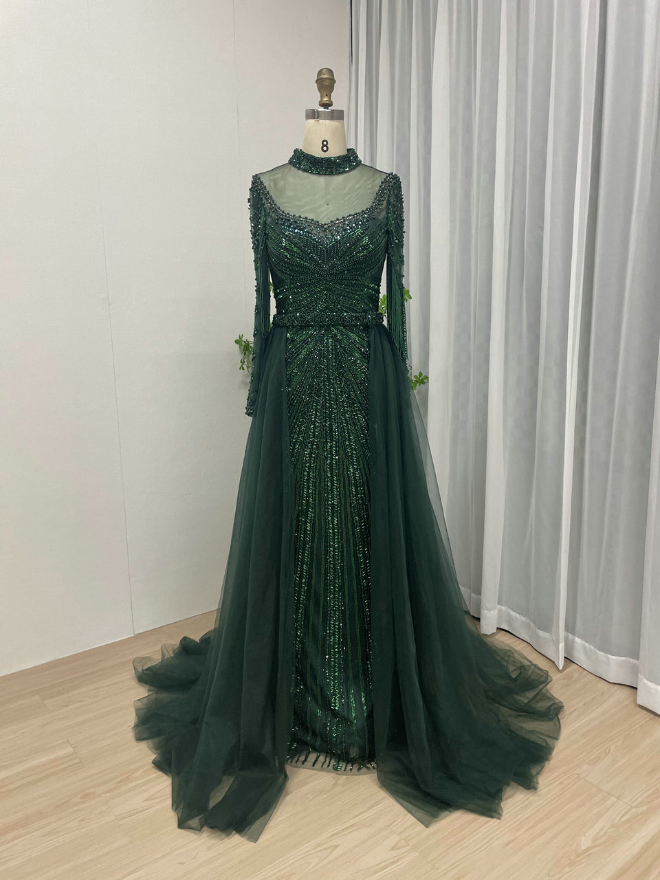 Luxurious Couture Beading Long Sleeve Body Fitted Wedding Party Evening Dress MY20006