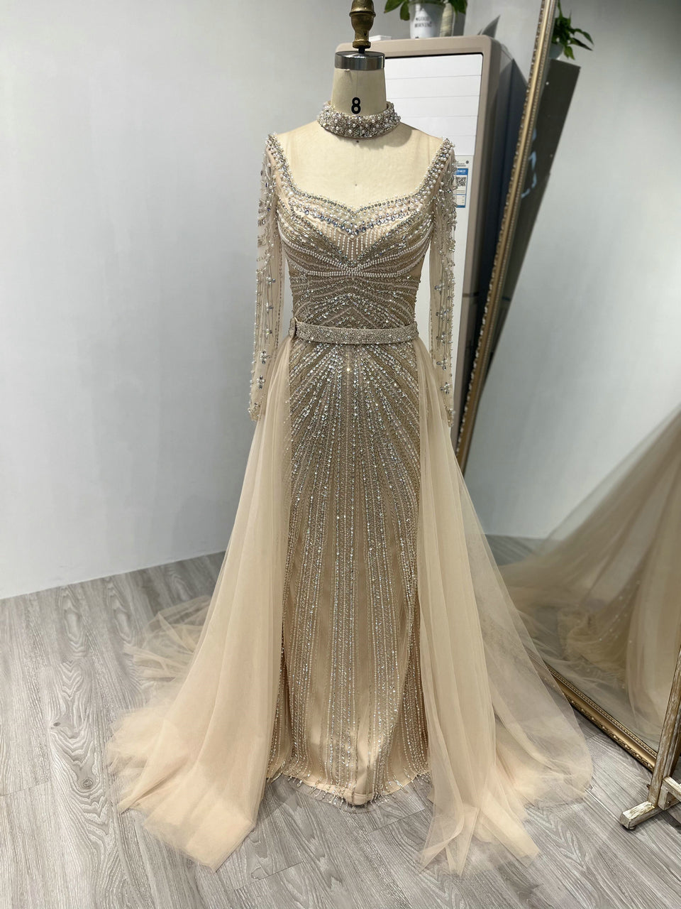 Luxurious Couture Beading Long Sleeve Body Fitted Wedding Party Evening Dress MY20006