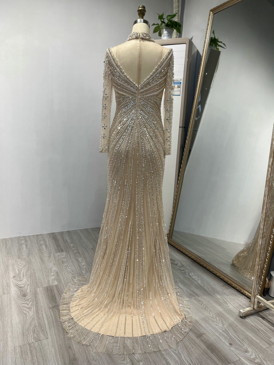 Luxurious Couture Beading Long Sleeve Body Fitted Wedding Party Evening Dress MY20006