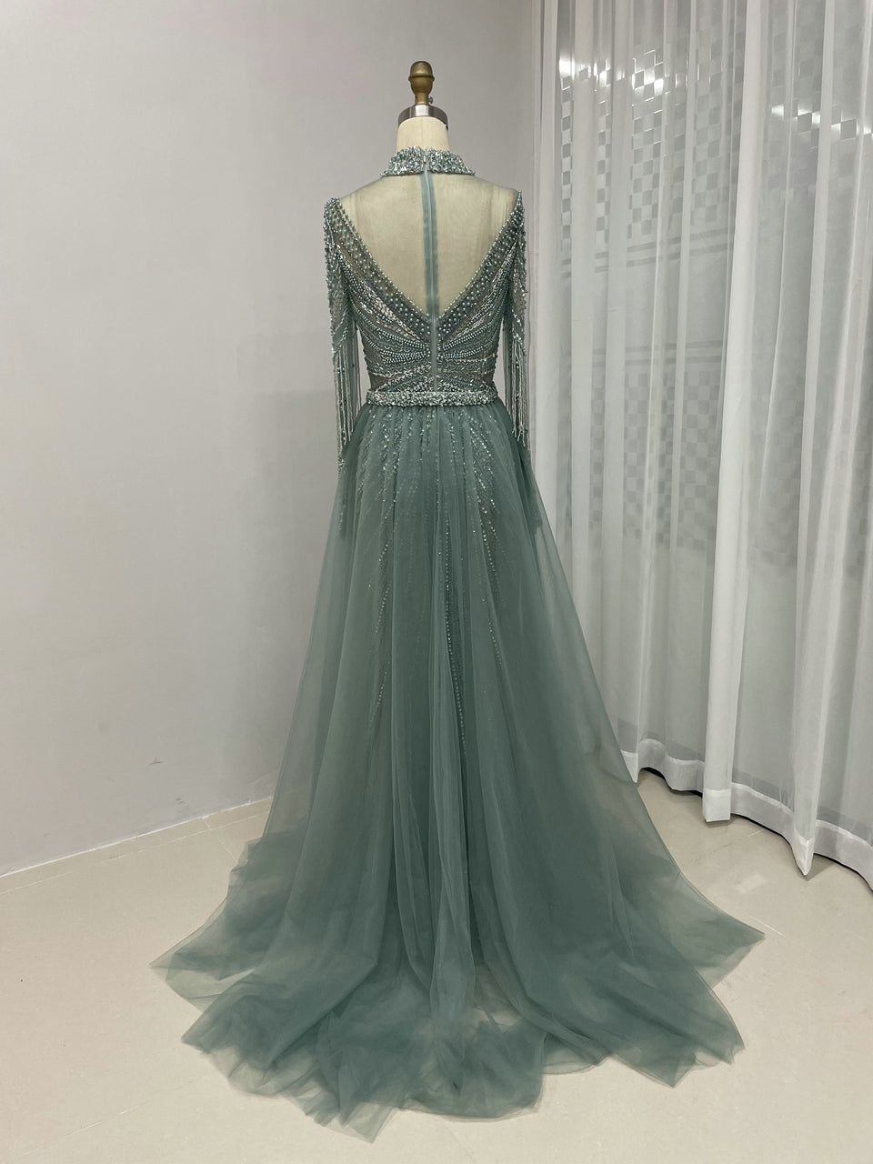 Luxurious Couture Beading Long Sleeve Body Fitted Wedding Party Evening Dress MY20006