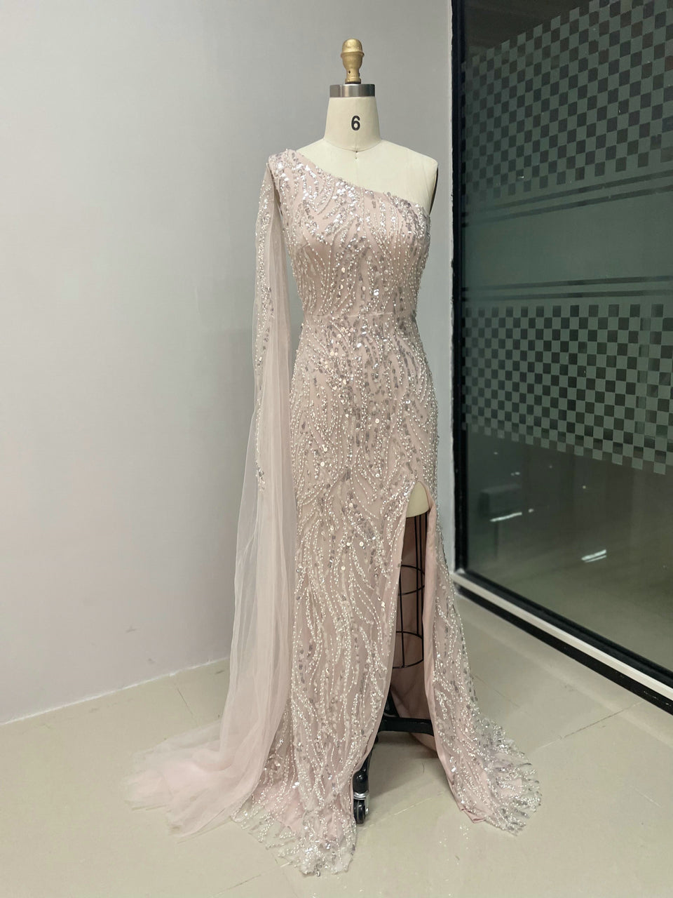 Luxury One Shoulder Beading Lace Evening Dress MY30023