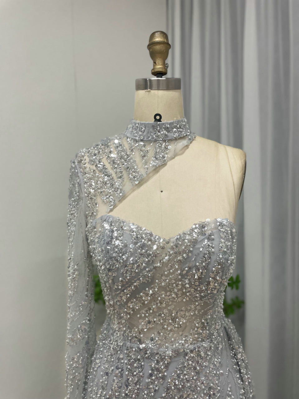 Trendy Chic One Shoulder High Split Beading Lace Wedding Party Dress MY30033