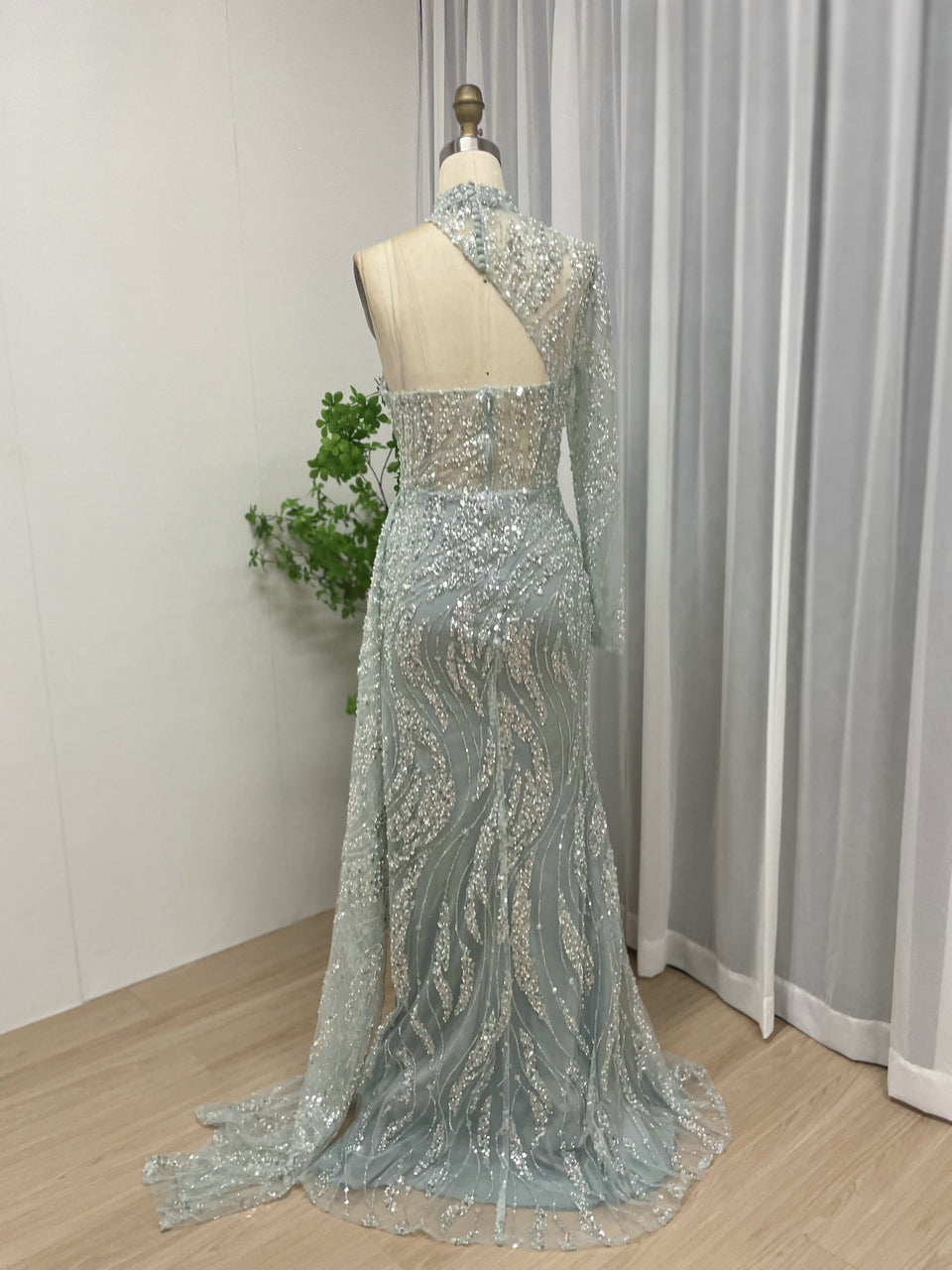 Trendy Chic One Shoulder High Split Beading Lace Wedding Party Dress MY30033