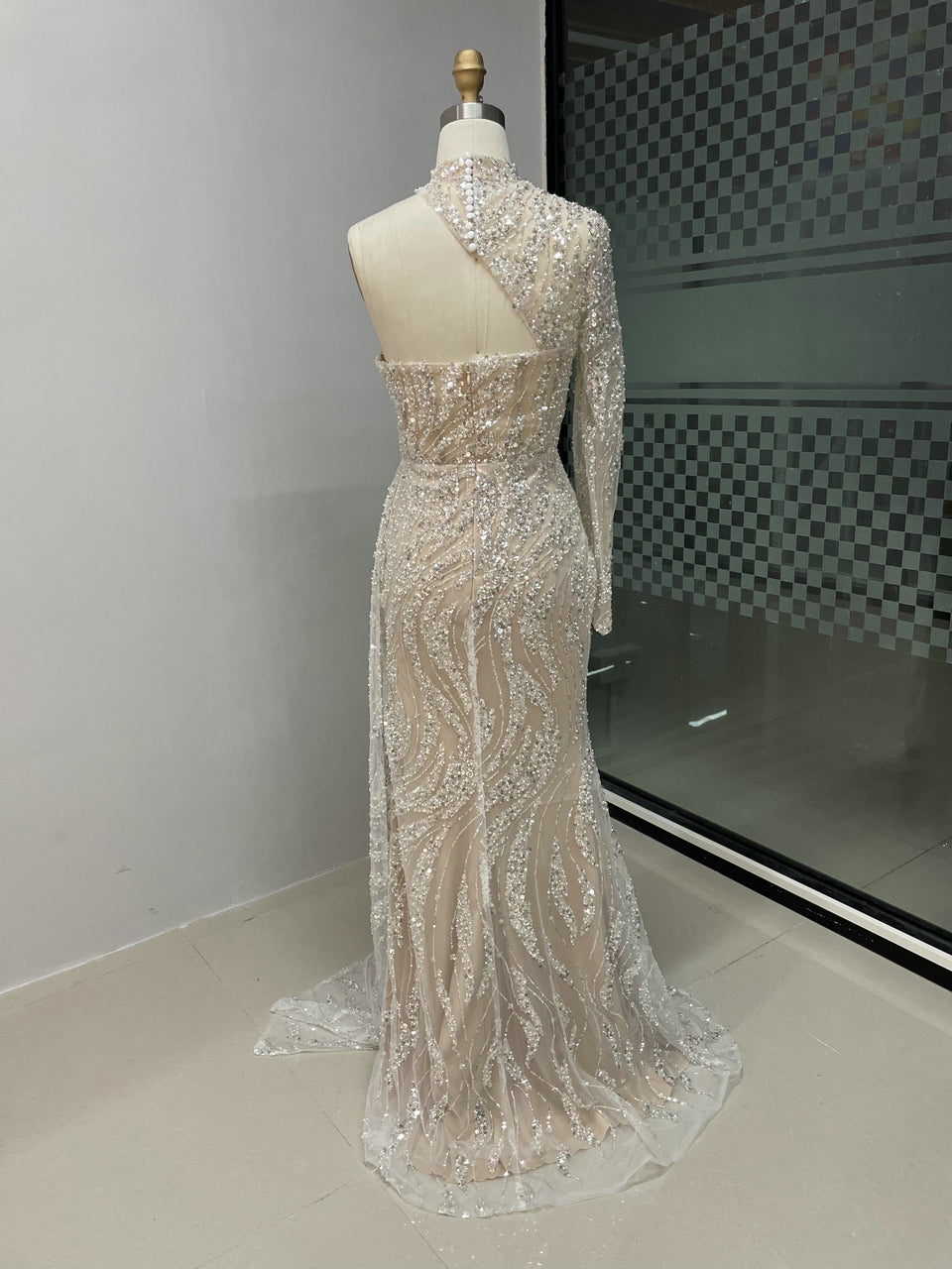 Trendy Chic One Shoulder High Split Beading Lace Wedding Party Dress MY30033