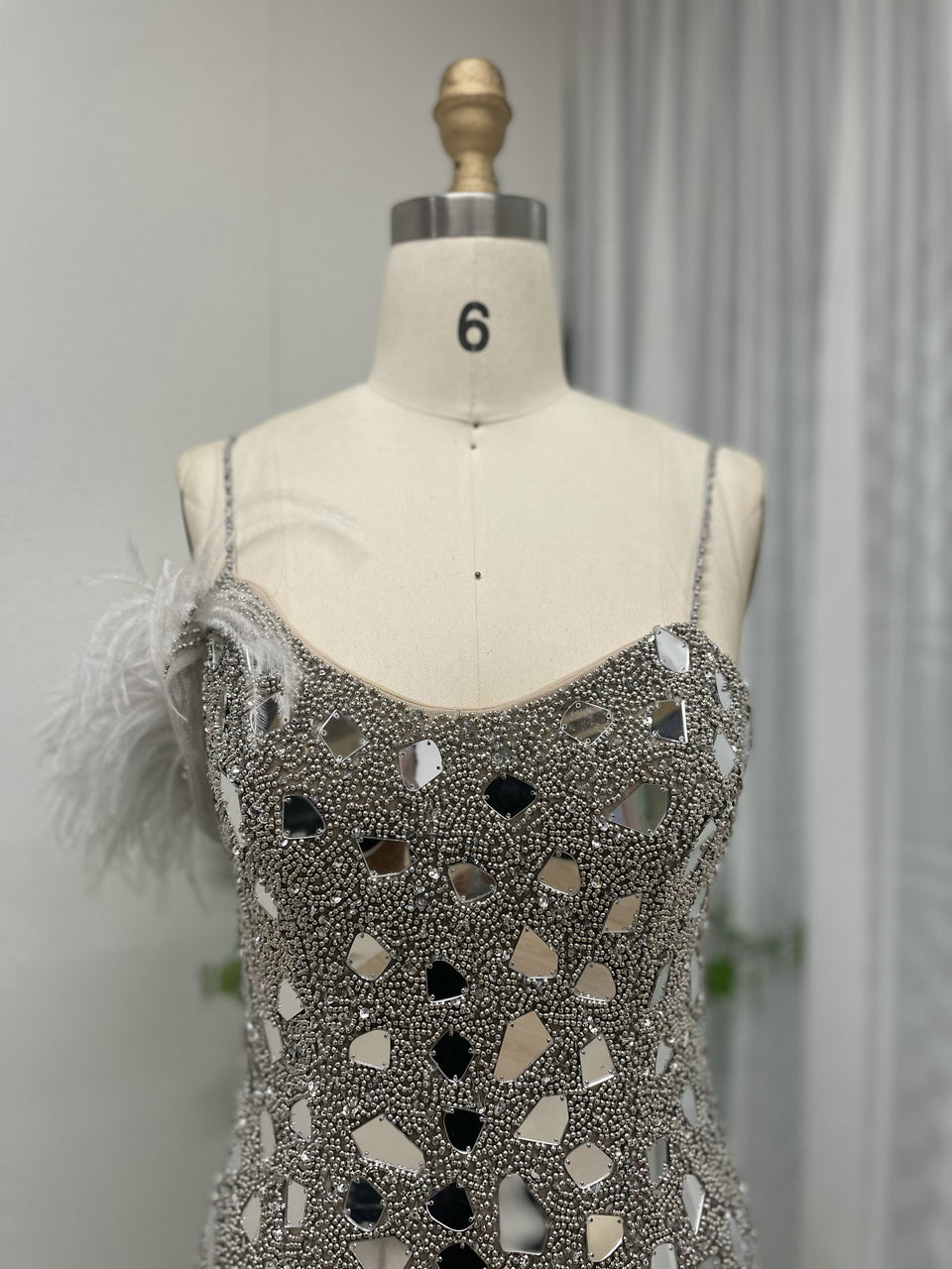 Glamorous Silver Sequin Prom Dress Side Slit Spaghetti Strap Formal Gown MY30034-2