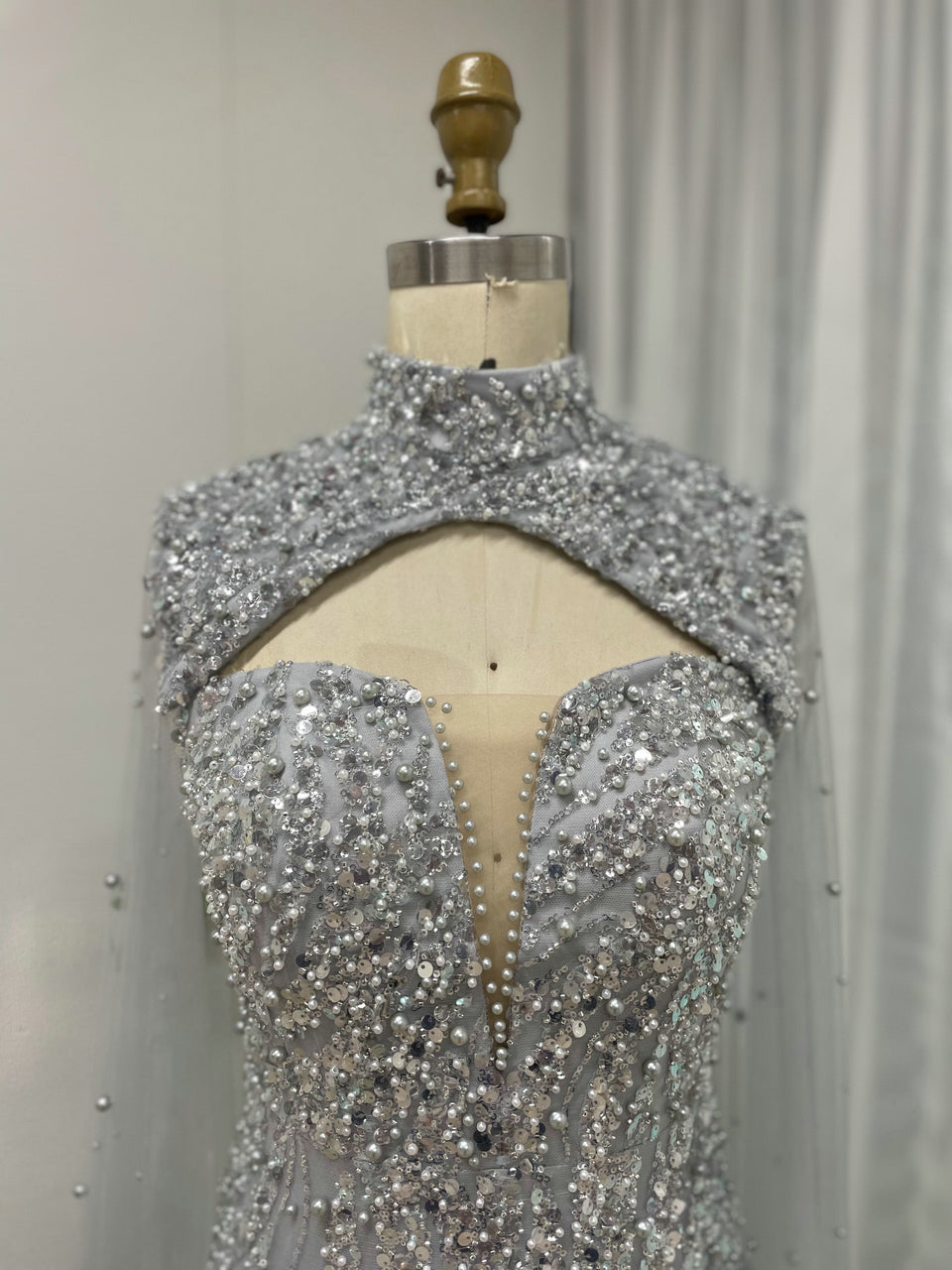 Luxury Cape Long Sleeve Couture Beading Lace Mermaid Evening Dress MY30036-2