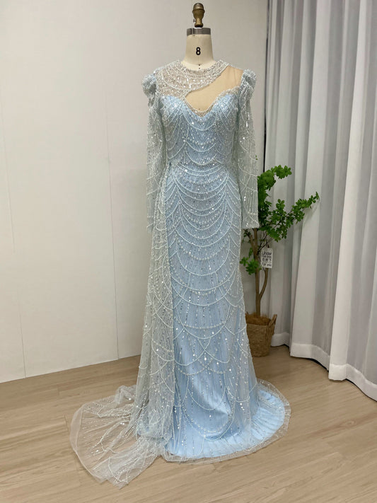 Exclusive Designer Beading Lace Long Sleeve Mother Of Bride Wedding Party Dress MY30042