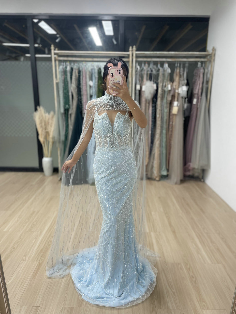 Luxury Beading Lace Mermaid Back Cape Two Piece Wedding Party Evening Dress MY30047-3
