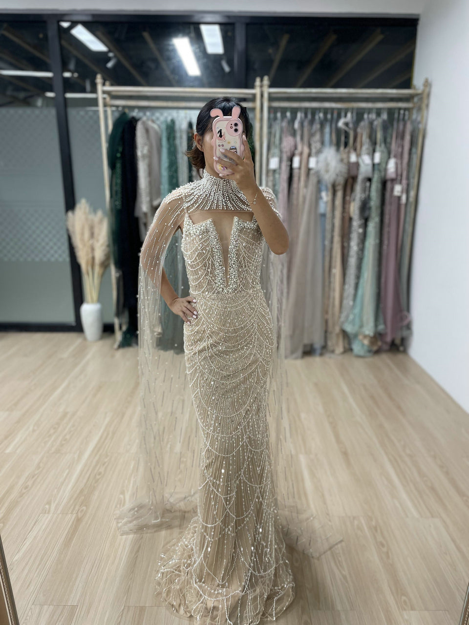 Luxury Beading Lace Mermaid Back Cape Two Piece Wedding Party Evening Dress MY30047-3