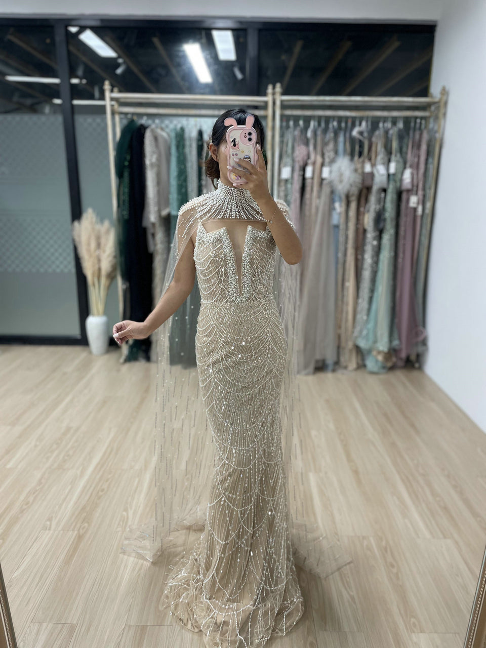 Luxury Beading Lace Mermaid Back Cape Two Piece Wedding Party Evening Dress MY30047-3