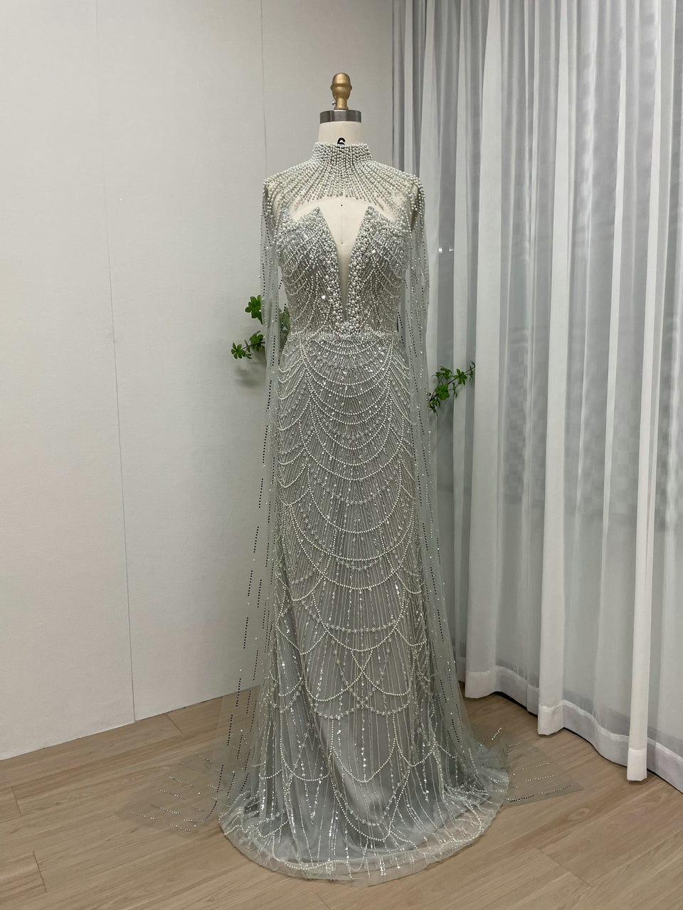 Luxury Beading Lace Mermaid Back Cape Two Piece Wedding Party Evening Dress MY30047-3