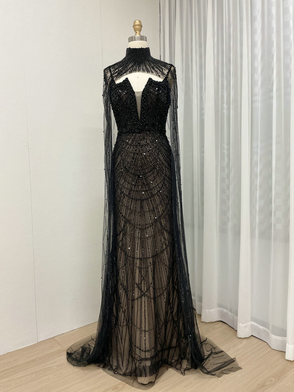 Luxury Beading Lace Mermaid Back Cape Two Piece Wedding Party Evening Dress MY30047-3