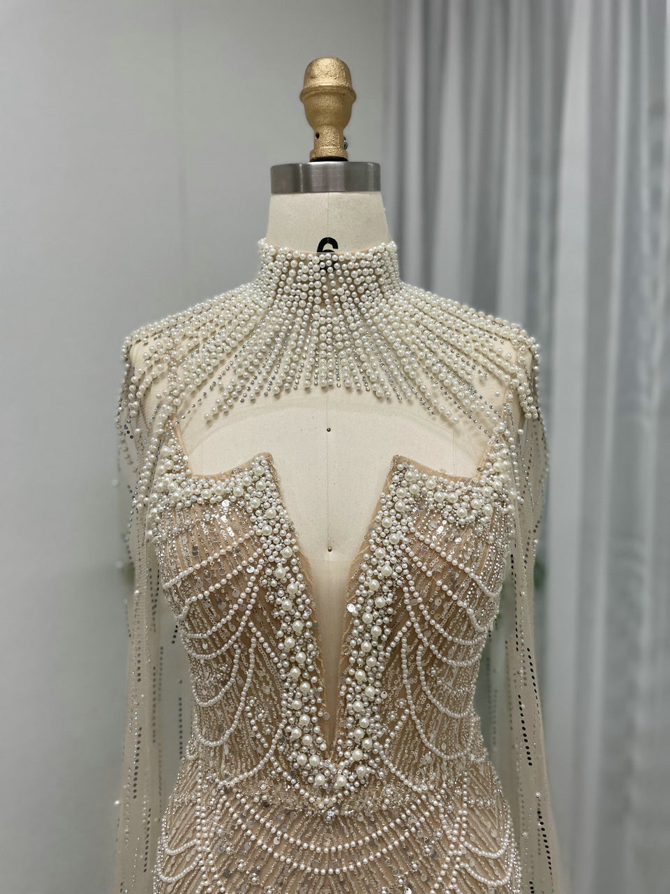 Luxury Beading Lace Mermaid Back Cape Two Piece Wedding Party Evening Dress MY30047-3