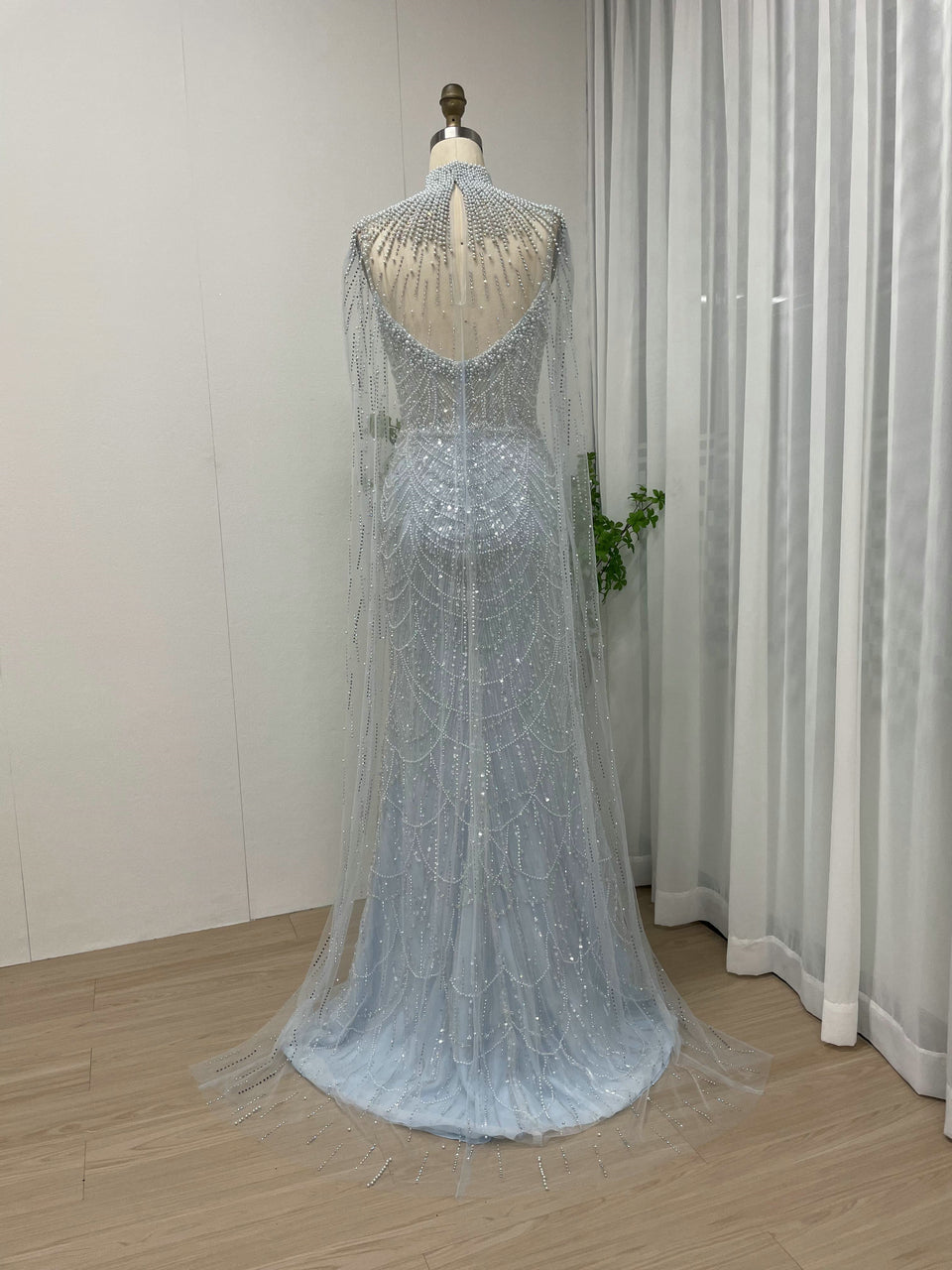 Luxury Beading Lace Mermaid Back Cape Two Piece Wedding Party Evening Dress MY30047-3