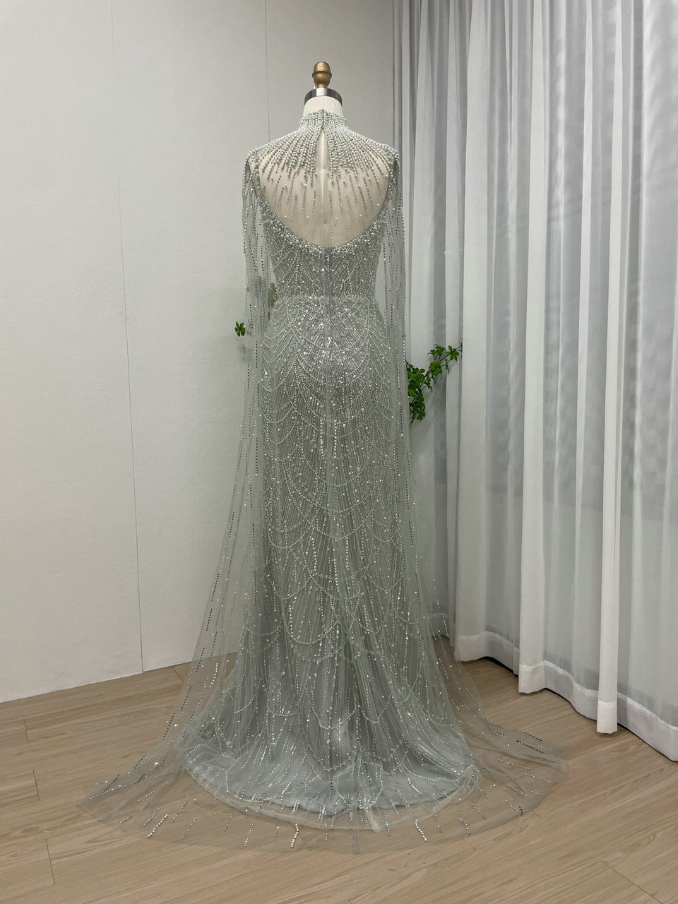 Luxury Beading Lace Mermaid Back Cape Two Piece Wedding Party Evening Dress MY30047-3