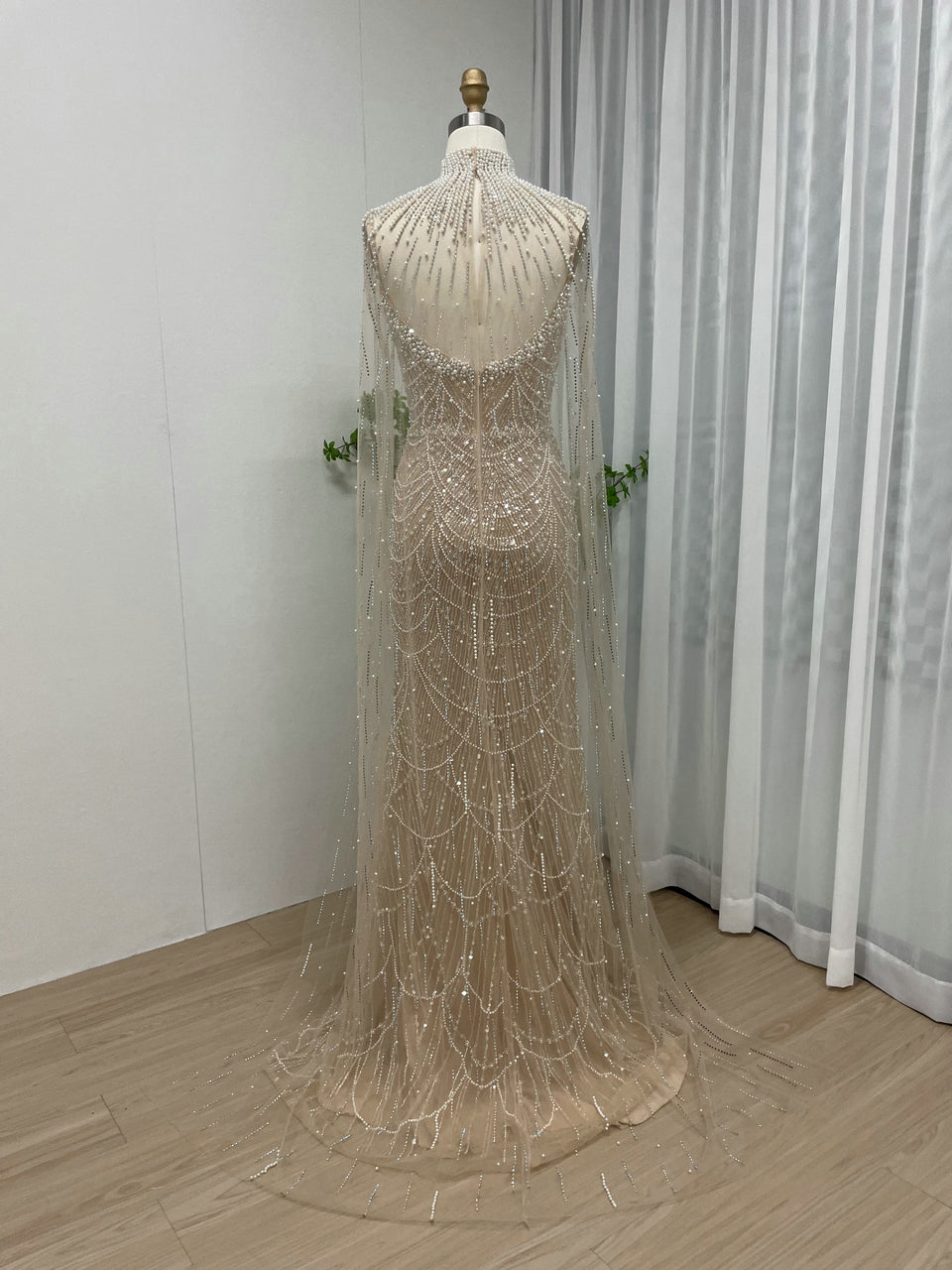 Luxury Beading Lace Mermaid Back Cape Two Piece Wedding Party Evening Dress MY30047-3