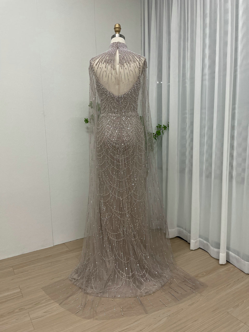 Luxury Beading Lace Mermaid Back Cape Two Piece Wedding Party Evening Dress MY30047-3