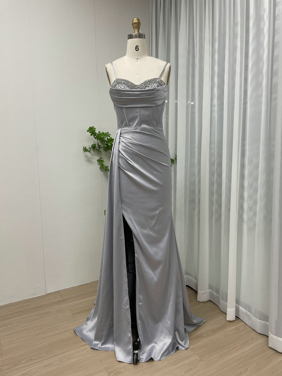 Sweetheart Beading Ruffle Top Split Skirt Satin Prom Dress MY30055