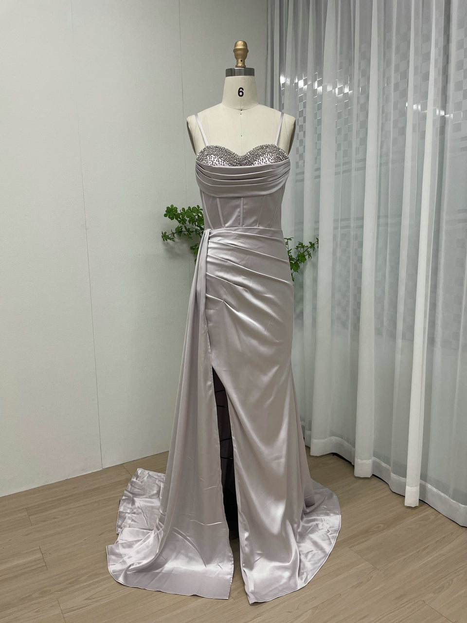 Sweetheart Beading Ruffle Top Split Skirt Satin Prom Dress MY30055