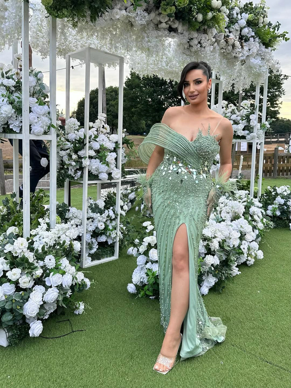 Exclusive Couture Beading Red Carpet High Split Evening Dress MY30059-2