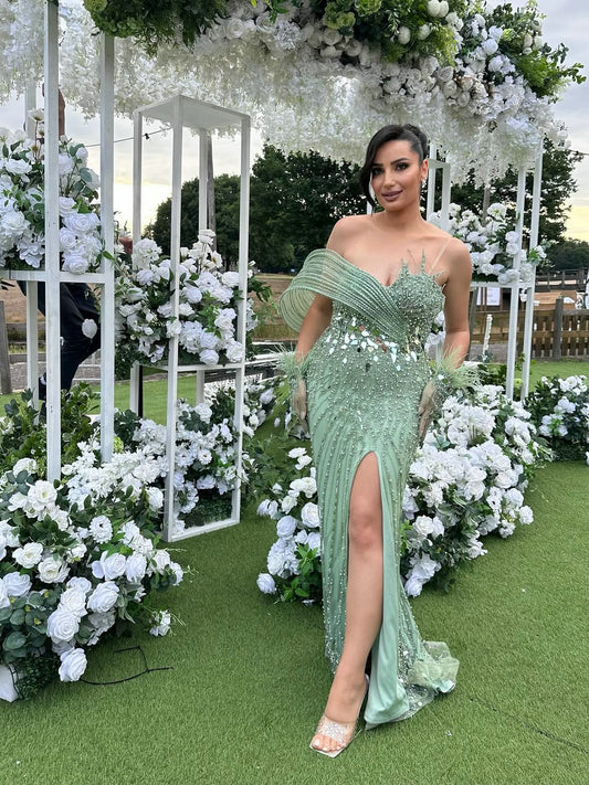 Exclusive Couture Beading Red Carpet High Split Evening Dress MY30059-2