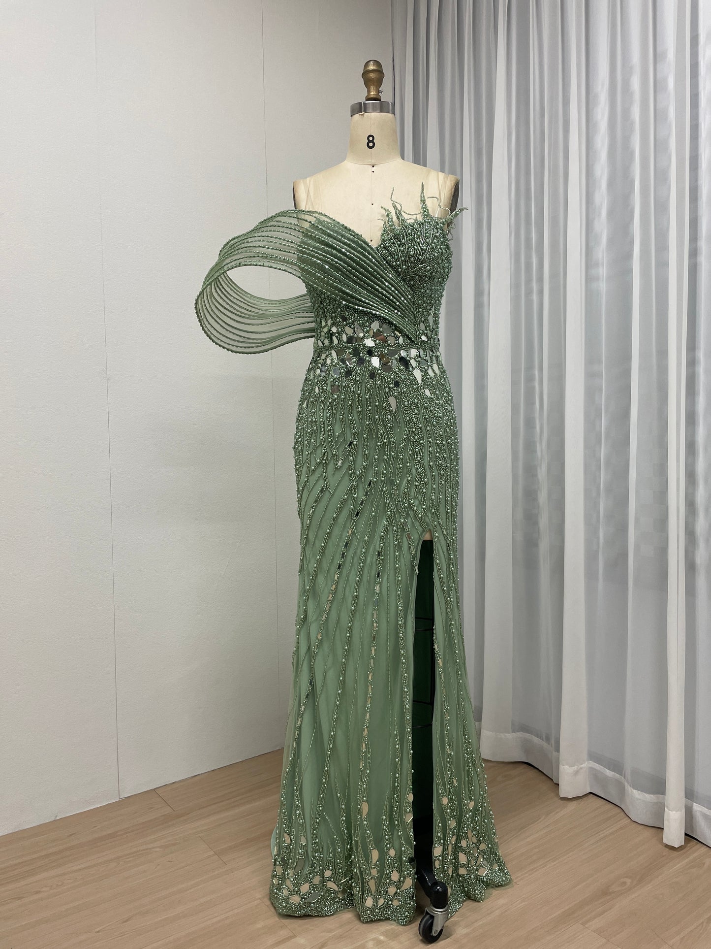 Exclusive Couture Beading Red Carpet High Split Evening Dress MY30059-2