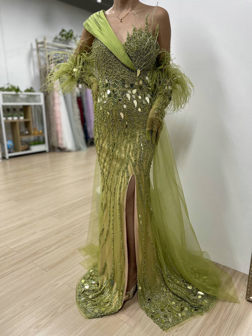 Exclusive Couture Beading Strapless Gala Party Formal Dress With Removable Glove Sleeve MY30059