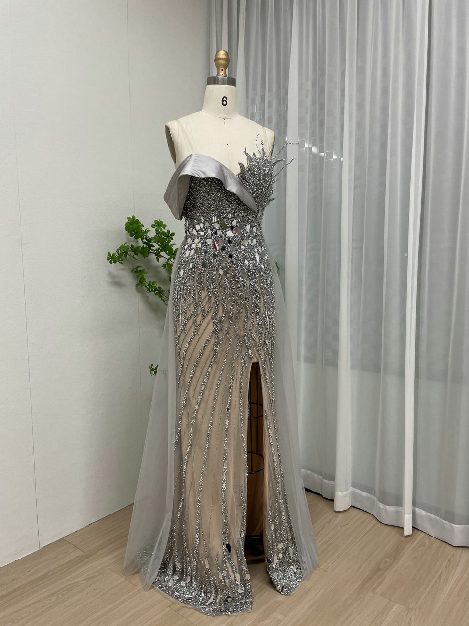 Exclusive Couture Beading Strapless Gala Party Formal Dress With Removable Glove Sleeve MY30059