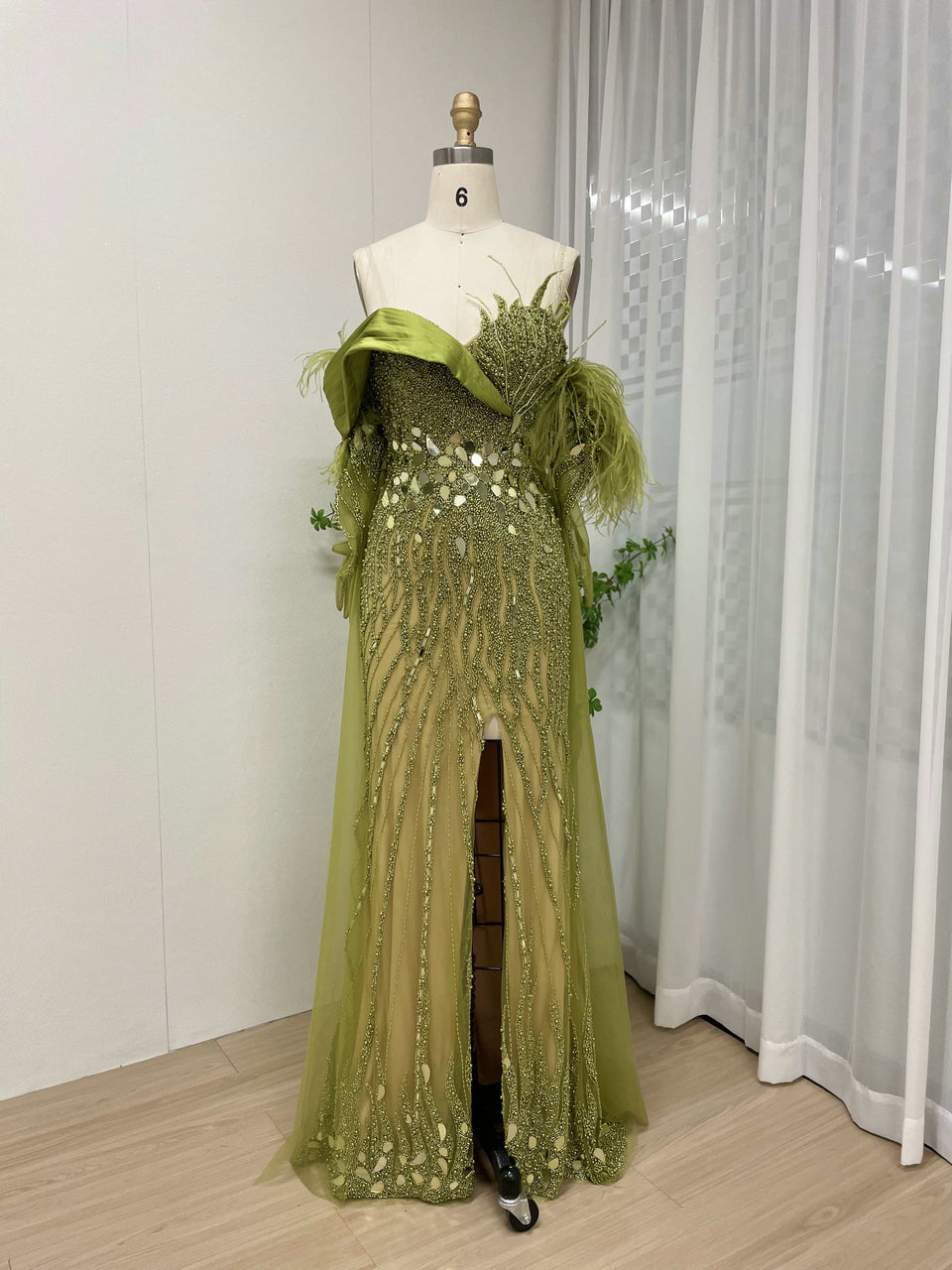 Exclusive Couture Beading Strapless Gala Party Formal Dress With Removable Glove Sleeve MY30059