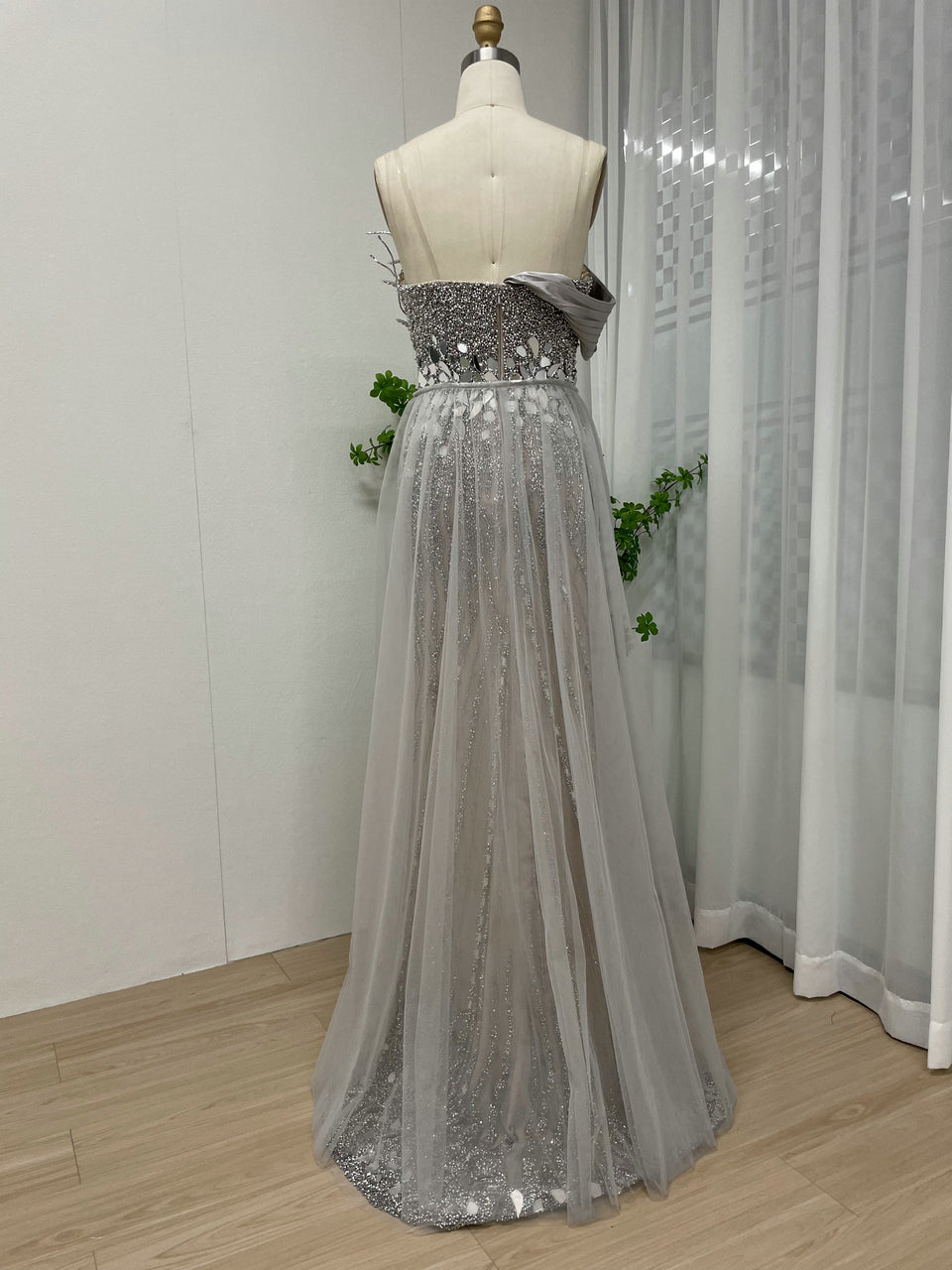 Exclusive Couture Beading Strapless Gala Party Formal Dress With Removable Glove Sleeve MY30059