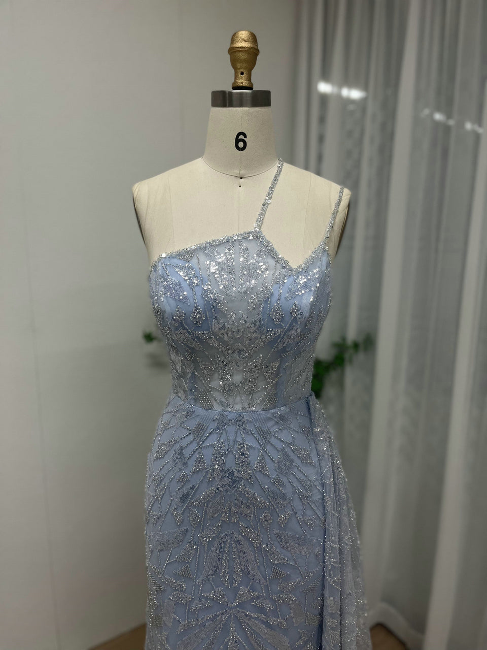Beaed Asymmetrical One-Shoulder Formal Gown in Blue | Periwinkle Prom & Gala Dress MY30060