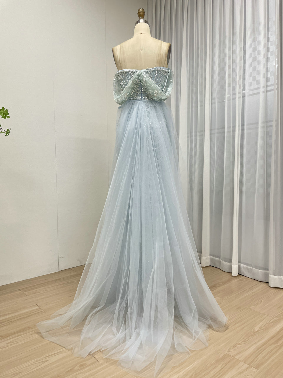 Sparkling Green Off-Shoulder V-Neck Pearl Mermaid Gown Luxury Evening Wear MY30068-2